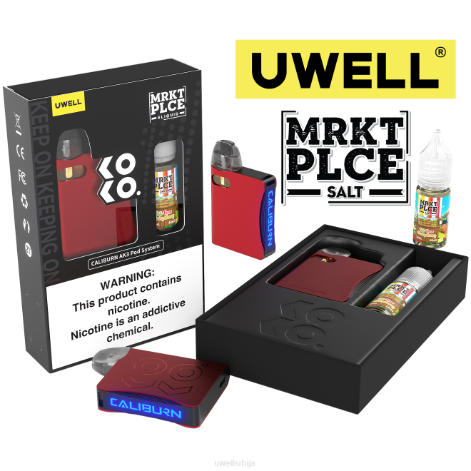 UWELL CALIBURN AK3 комплет + а3с 0.8охм махуне (к2) + татина пара 10мл соли 50мг црл: црвена/флв: фуји крушка мангоберри 4TVT245 | UWELL VAPE DISPOSABLE