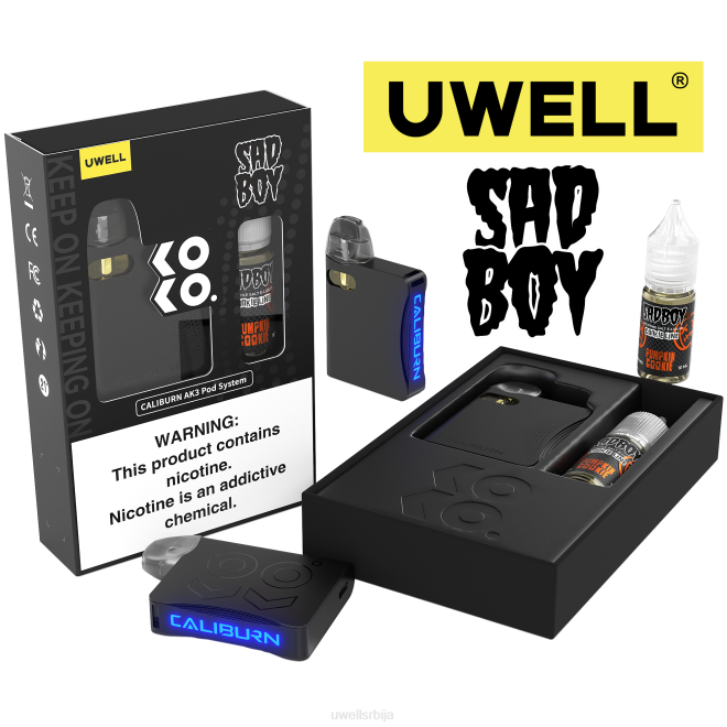 UWELL CALIBURN AK3 комплет + а3с 0.8охм махуне (к2) + татина пара 10мл соли 50мг црл: црна/флв: колачић од бундеве 50мг 4TVT239 | UWELL STORE