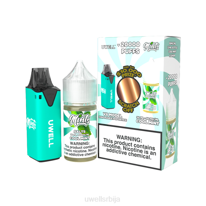 UWELL V6 уређај за једнократну употребу + татина пара 30мл сок - скуп за сарадњу цлр: цијан/флв: цоол минт 50мг 4TVT210 | BUY UWELL VAPE