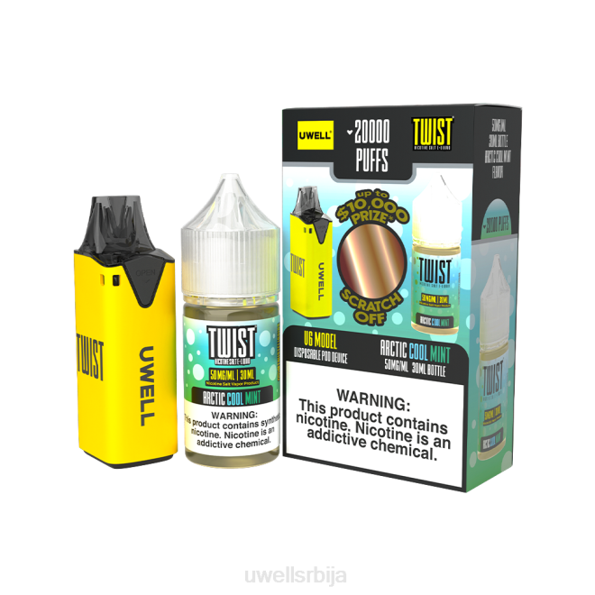 UWELL V6 уређај за једнократну употребу + татина пара 30мл сок - скуп за сарадњу цлр: жута/флв: арктичка хладна мента 50мг 4TVT215 | UWELL VAPE DISPOSABLE