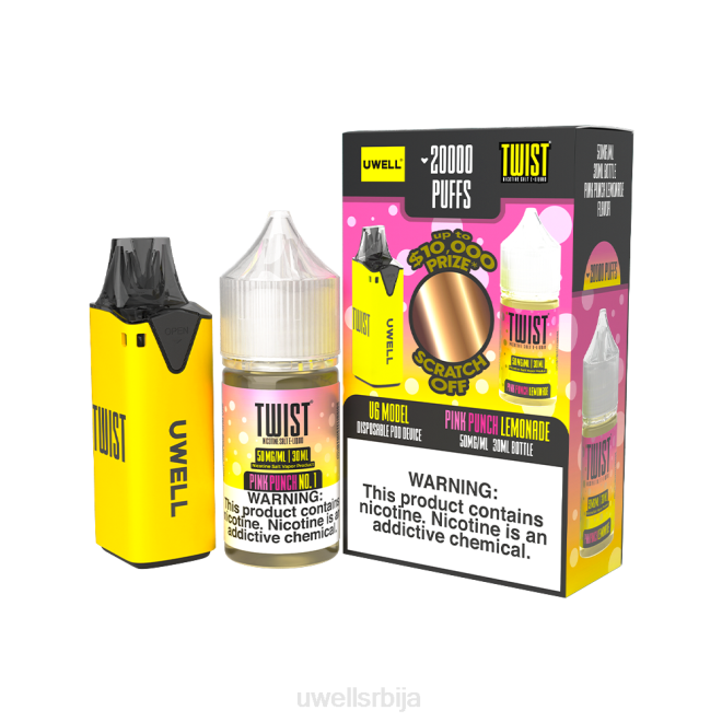 UWELL V6 уређај за једнократну употребу + татина пара 30мл сок - скуп за сарадњу цлр: жута/флв: пинк пунч лимунада 50мг 4TVT219 | UWELL STORE