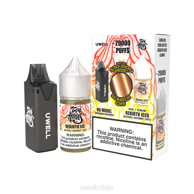 UWELL V6 уређај за једнократну употребу + татина пара 30мл сок - скуп за сарадњу цлр: блацк/флв: ребиртх ицед 50мг 4TVT221 | UWELL SRBIJA